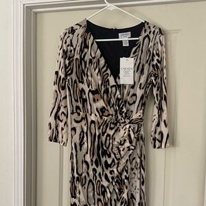 Carmen Marc Valvo Neutral Animal-Print Faux Wrap Dress size 8 New with Tags!